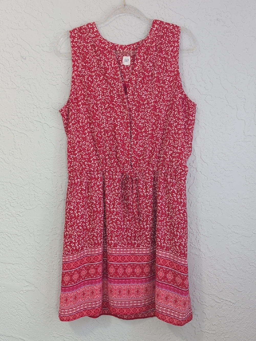 GAP Red Sleeveless Floral Border-Print Sundress With Pockets | Size Large
